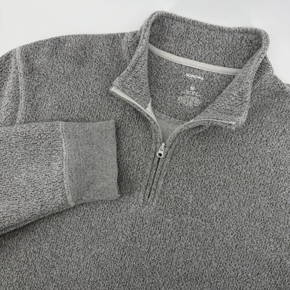 Sonoma Goods For Life Mens Grey Marled Quarter Zip Pullover Sweater Size M